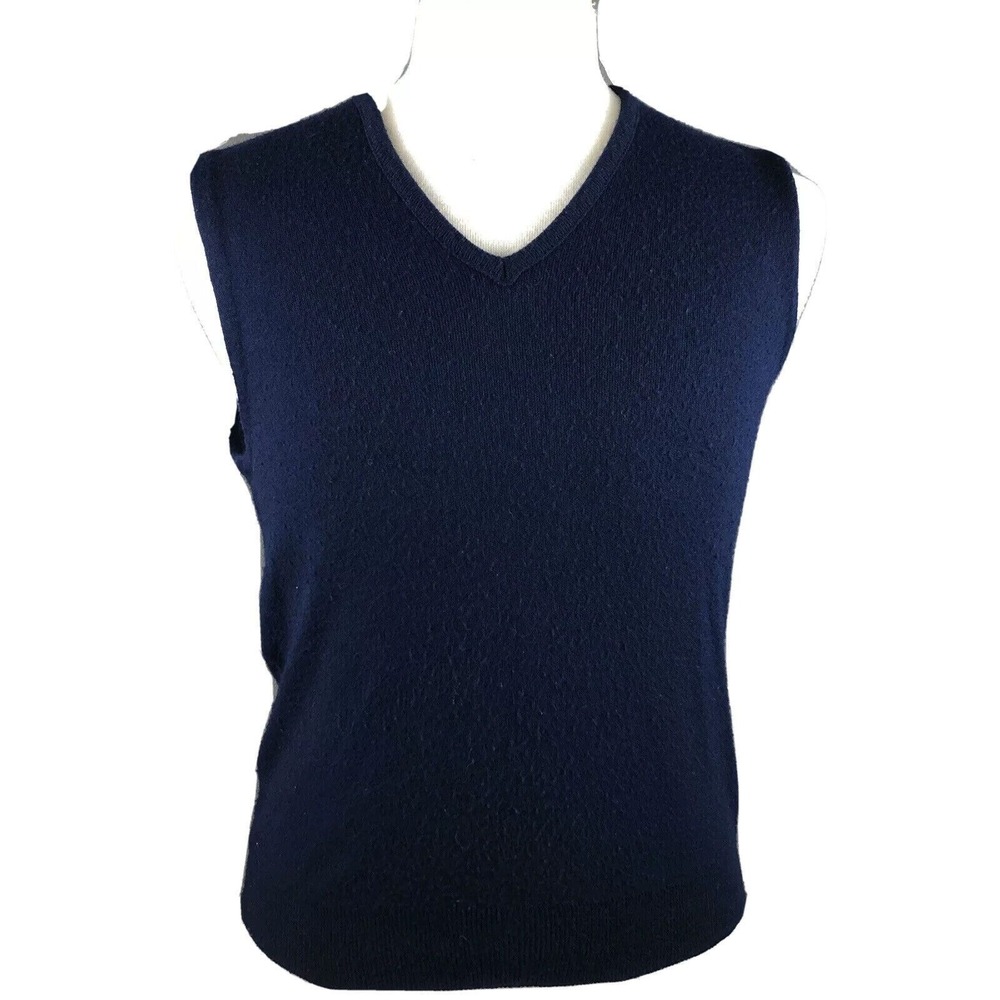 Custom Aire Vintage 70s Sweater Vest Men's Size Medium Business Casual Navy Blue